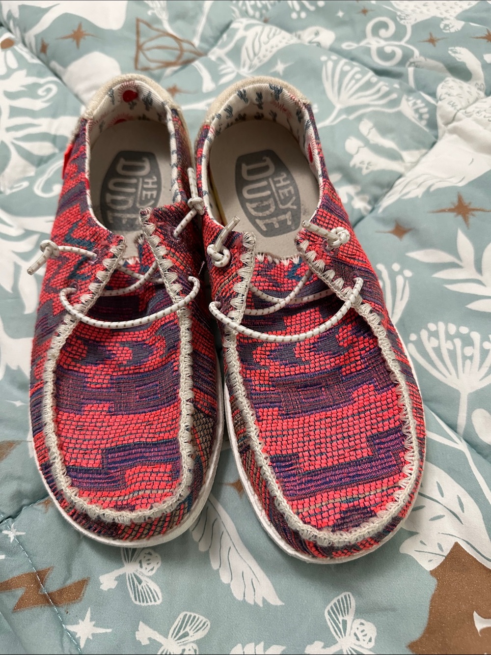 Hey Dude Woven Coral and Purple Slip-On Loafers